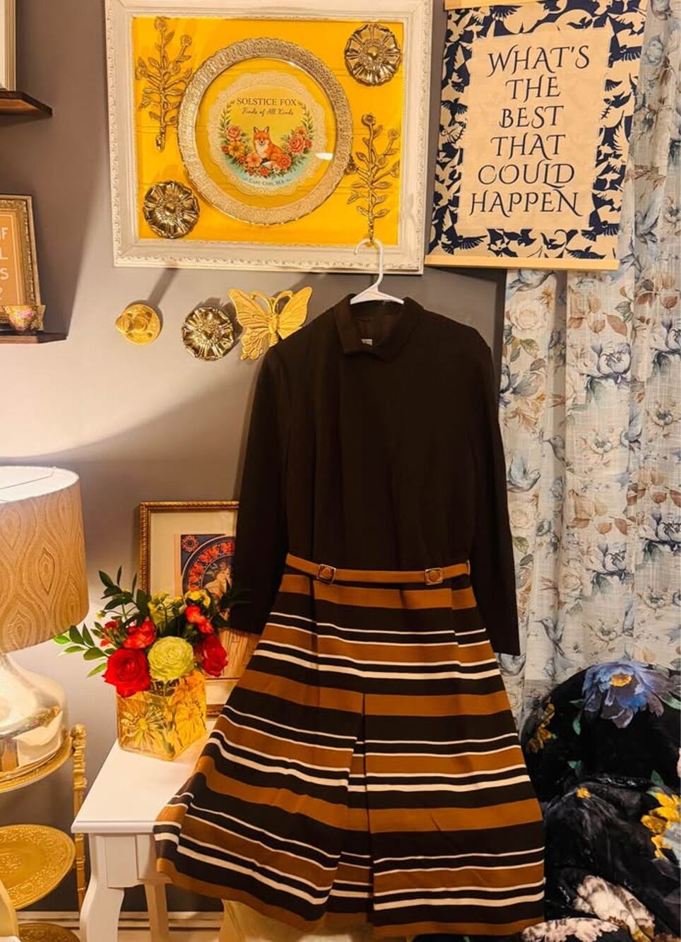 Kohlhaas Creation Vintage Brown & Tan Striped Dress | Mod 60s Style